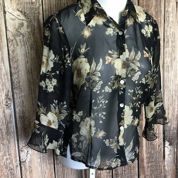 CB Collections Black Button Down Shirt ~ Sz M - Picture 2 of 6